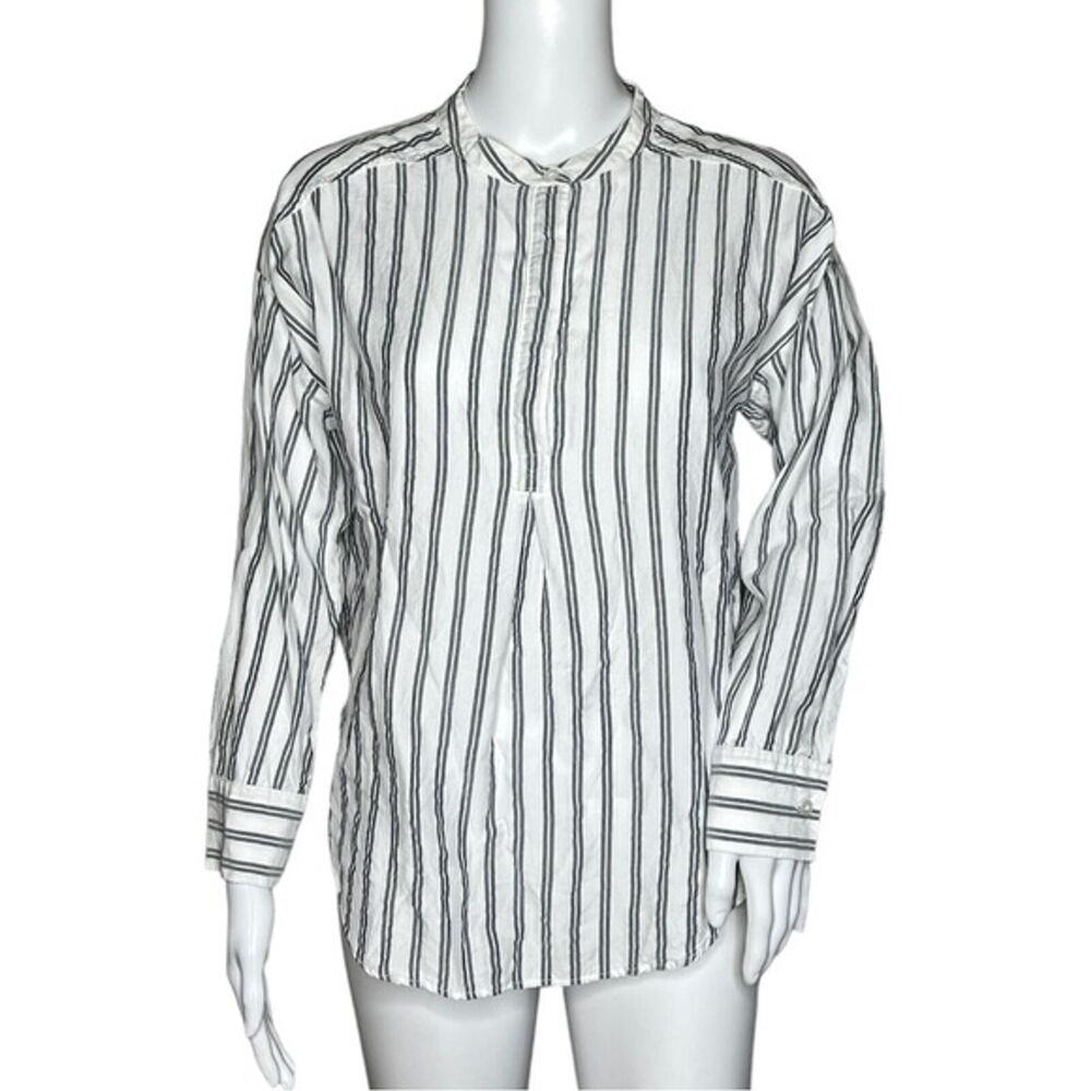 Banana Republic Shirt Womens Small White Navy Stripe‎ Popover Classic Preppy